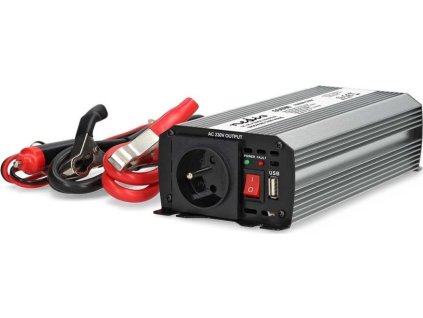 Měnič Modifikovaná sinusoida | Vstupní napětí: 12 V DC | Výstupní napájecí konektor(y): Type E (CEE 7/5) / USB-A | 230 V AC 50 Hz | 600 W | Špičkový výstupní výkon: 1200 W | Bateriové Svorky + Auto Zapalovač | Stříbrná