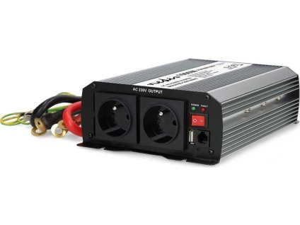 Měnič Modifikovaná sinusoida | Vstupní napětí: 12 V DC | Výstupní napájecí konektor(y): Type E (CEE 7/5) / USB-A | 230 V AC 50 Hz | 1000 W | Špičkový výstupní výkon: 2000 W | Svorkovnice | Stříbrná