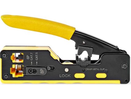 Krimpovací Kleště | CAT5 / CAT5e / CAT6 / CAT6a / CAT7 / RJ12 / RJ45 | Kleště / Odizolování / Řezání | Guma / Ocel | Černá / Žlutá