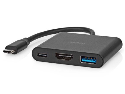 USB Multiport Adaptér | USB 3.2 Gen 1 | USB-C™ Zástrčka | USB-A Zásuvka / USB-C™ Zásuvka / Výstup HDMI™ | 5 Gbps | 0.10 m | Kulatý | Poniklované | PVC | Černá | Box