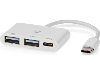 NEDIS USB hub/ 1x zástrčka USB-C/ 1x zásuvka USB-C/ 2x zásuvka USB-A/ 3 porty/napájení z USB/ bílý/ blistr