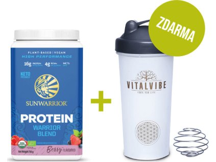 Sunwarrior Protein Blend BIO lesní plody, prášek + Shaker Vitalvibe ZDARMA