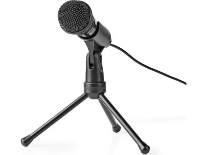 NEDIS stolní všesměrový mikrofon/ tlačítko ON/OFF/ s tříramenným stojanem/ 3,5mm jack/ citlivost -30dB/ černý