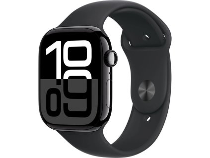 Apple Watch Series 10 GPS 46mm Klavírně černý hliník s černým sportovním řemínkem - S/M
