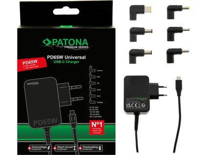 PATONA napájecí adaptér k ntb/ 18,5-20V 65W/ 6 konektorů/ UNI/ USB-C/ Power delivery