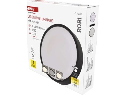 LED přisazené svítidlo RORI kruhové, černé, 17W, se změnou CCT