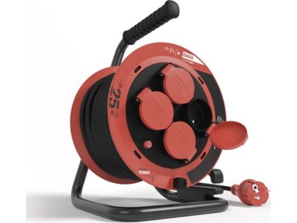 Venkovní prodlužovací kabel na bubnu 25 m / 4 zásuvky / guma / 230 V / 1,0 mm2 / IP44