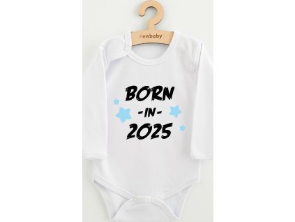 Dětské body s potiskem New Baby BORN IN 2025 blue 86 (12-18m)