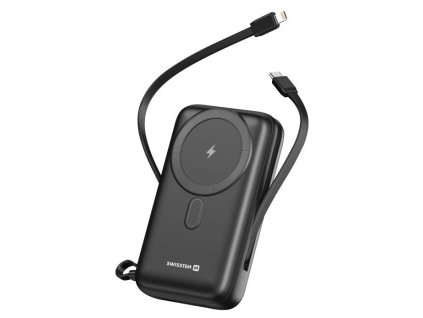 Swissten power bank 20000 mah pd 20w s integrovanými kabely  usb-c a lightning (kompatibilní s magsafe)