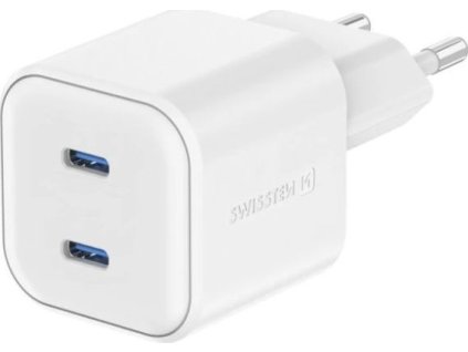 Swissten síťový adaptér gan 2x usb-c 20w power delivery bílý