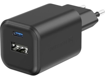 Swissten síťový adaptér gan 1x usb-c 45w pd + 1x usb-a 18w qc černý
