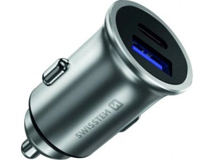 Swissten cl adaptér power delivery usb-c + quick charge 3.0 36w metal stříbrný