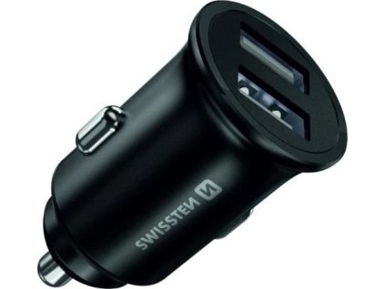 Swissten cl adaptér 2x usb 4,8a metal černý