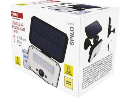 Solární LED reflektor SPILO s pohybovým čidlem, černý, teplá bílá