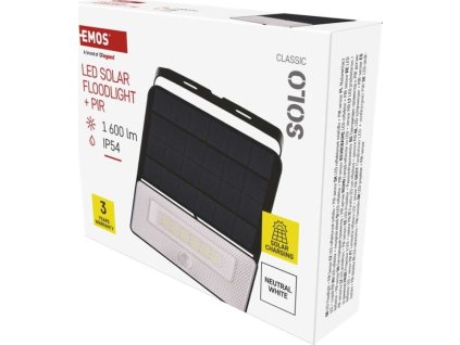 Solární LED reflektor SOLO s pohybovým čidlem, černý, neutrální bílá