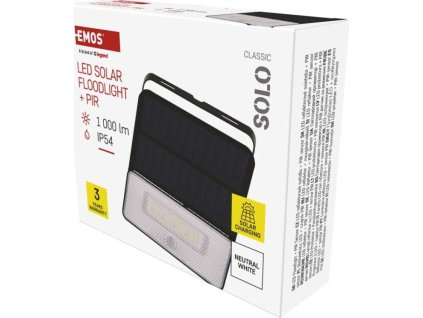 Solární LED reflektor SOLO s pohybovým čidlem, černý, neutrální bílá