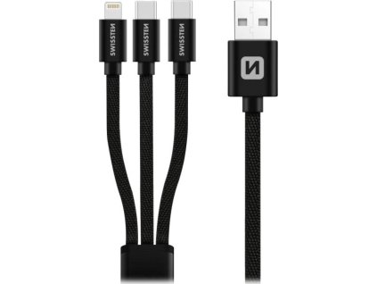Swissten datový kabel textile 3in1 1,2 m černý (lightning, 2x usb-c)