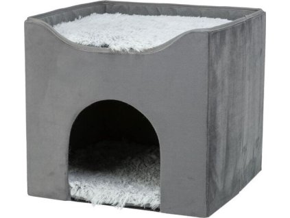 Kukaň HARVEY sametová se střešním lůžkem, 38 x 38 x 38 cm, šedá/bíločerná