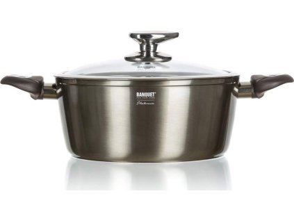 BANQUET Kastrol s nepřilnavým povrchem METALLIC PLATINUM 28 x 12,5 cm, s poklicí