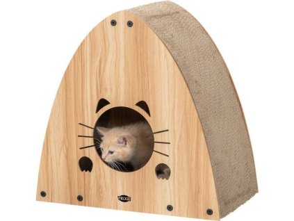 Škrabací domek s catnipem, 48 x 48 x 28 cm, světlešedá