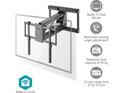 SmartLife Motorised TV Wall Mount | 37 - 75 " | Maximum supported screen weight: 35 kg | Rotatable | Minimum wall distance: 153 mm | Maximum wall distance: 485 mm | Remote controlled | ABS / Steel | Black