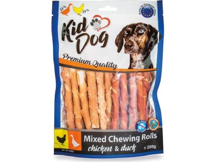 KIDDOG mix buvolích tyčinek s kuřecím a kachním masíčkem - 8 mm/12 cm 250 g