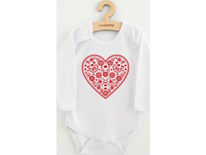 Dětské body s potiskem New Baby Lidový vzor červené srdíčko 80 (9-12m)