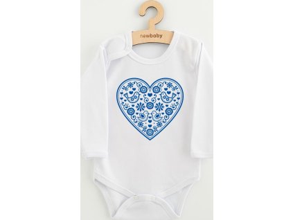 Dětské body s potiskem New Baby Lidový vzor modré srdíčko 62 (3-6m)