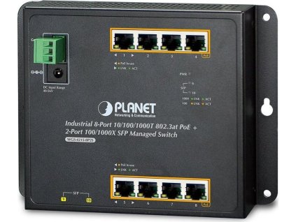 OPRAVENÉ - Planet WGS-4215-8P2S nástěnný PoE switch 8x1000B-T,2x SFP, Web/SNMP, 802.3at <200W,-40~75°C, fanless