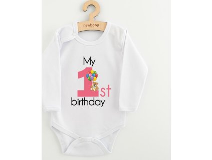 Dětské body s potiskem New Baby My first birthday pink 86 (12-18m)