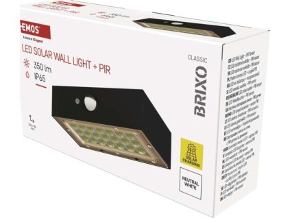 Solární LED svítidlo BRIXO s pohybovým čidlem, černé, neutrální bílá