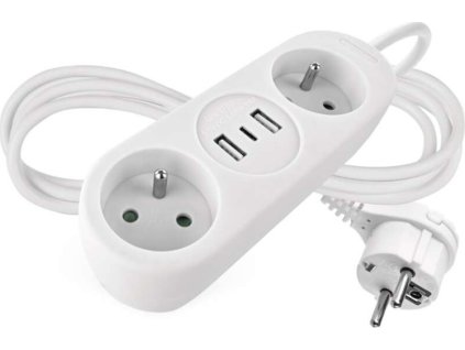Prodlužovací kabel 1,4 m / 2 zásuvky+2×USB-A+1×USB-C / bílý / PVC / 1,5 mm2