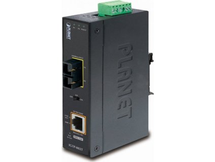 Planet IGTP-802T konvertor RJ45/SC, 1Gbps, PoE injektor 802.3at, -40 až 75 st.C, IP30, ESD 12-48 V DC