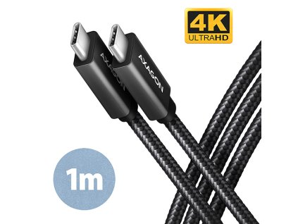 AXAGON datový a nabíjecí kabel USB-C na USB-C / USB 3.2 Gen2 / PD 100W 5A / 4k HD / ALU / oplet / 1,0 m / černý