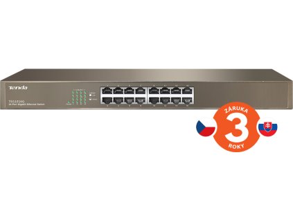 Tenda TEG1016G 16-port Gigabit Switch, 16x 10/100/1000 Mb/s, Fanless, MAC 8K, i na zeď, Rackmount