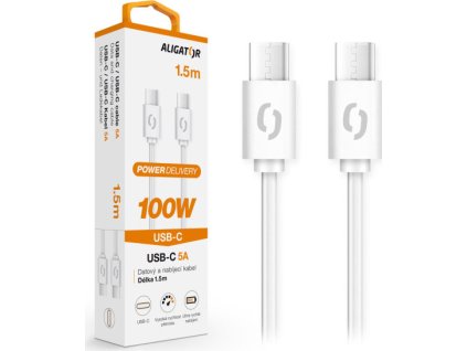 Datový kabel ALIGATOR POWER 100W, USB-C/USB-C 5A, 1,5m bílý
