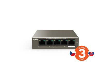 Tenda TEG1105P-4-63W PoE AT switch 4x PoE 802.3af/at, 5x 1 Gb/s, PoE celkem 63W, fanless, PoE+