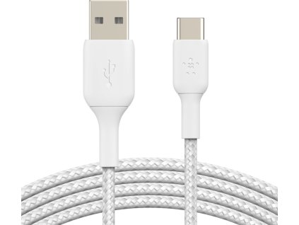 BELKIN kabel oplétaný USB-C - USB-A, 2m, bílý