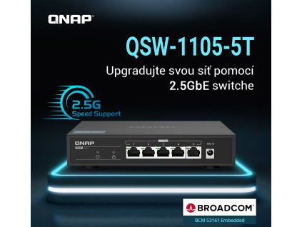 QNAP switch QSW-1105-5T (5x 2,5GbE port, pasiv. chlazení, 100M/ 1G/ 2,5G, Broadcom Chipset)