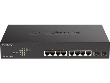 D-Link DGS-1100-10MPV2, 8x 1000Base-T 802.3af/802.3at PoE, 2x SFP, 130W PoE budget