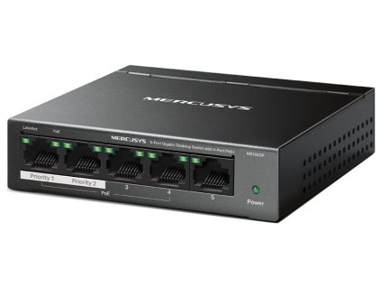TP-Link Mercusys MS105GP Switch 5-Port, 4× Gigabit PoE+, 1× GLAN, 802.3af/at, 65 W