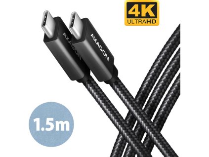 AXAGON datový a nabíjecí kabel USB-C na USB-C / USB3.2 Gen 2 / 5A / PD 100W / opletený / 1,5m / černý