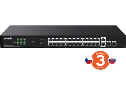 Tenda TEG1128P-24-410W PoE+ Gigabit switch 24x 1Gb/s PoE+ 802.3af/at + 2x SFP + 2x RJ45, 370W, Rack