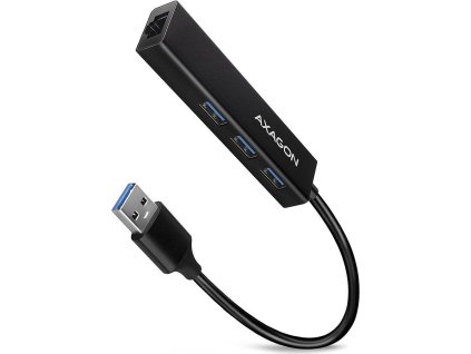 AXAGON HMA-GL3A, USB 3.2 Gen 1 hub, porty 3x USB-A + Gigabit Ethernet, kovový, kabel USB-A 20cm