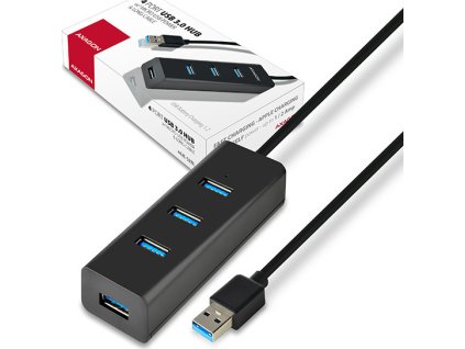AXAGON HUE-S2BL, 4x USB 3.0 CHARGING hub, micro USB nap. konektor, kabel USB-A 1.2m