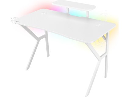 Genesis herní stůl Holm 320, RGB podsvícení, bílý, 120x60cm, 3xUSB 3.0, bezdrátová nabíječka