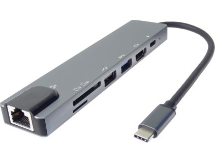 PremiumCord USB-C na HDMI + USB3.0 + USB2.0 + PD + SD/TF + RJ45 adaptér