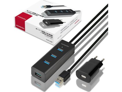 AXAGON HUE-S2BP, 4x USB 3.0 CHARGING hub, vč. AC adaptéru, kabel USB-A 1.2m