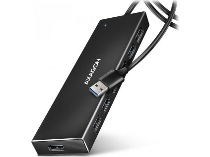 AXAGON HUE-F7A, 7x USB 3.2 Gen 1 ALU FLAT CHARGING hub, micro USB napájecí konektor, kabel USB-A 1m