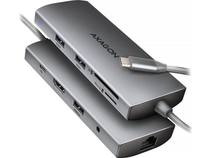 AXAGON multi USB-C 9v1 hub / HMC-8HLSA / USB 3.2 Gen1 / 1x PD 100W / 1xHDMI / 3x USB-A / RJ-45 / 3,5 jack / SD / 20cm